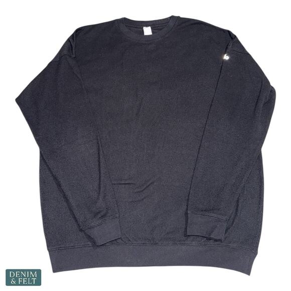 Alo Yoga Black Round Neck Logo Pullover Sweatshirt Athleisure Minimal Luxe - Picture 4 of 7